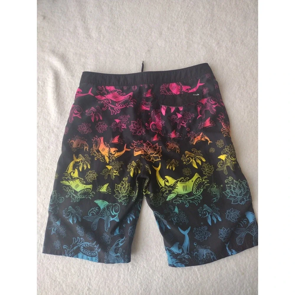 Hurley Koi‎ Fish Swim Trucks Shorts Men 20/30 Waist Colorful Surf Beach Pockets